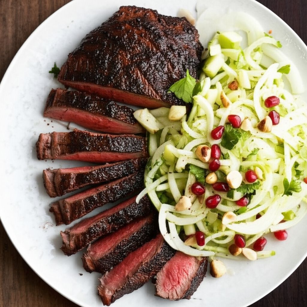 Gabe's Coffee-Crusted Hanger Steak with Apple, Fennel, and Herb Salad