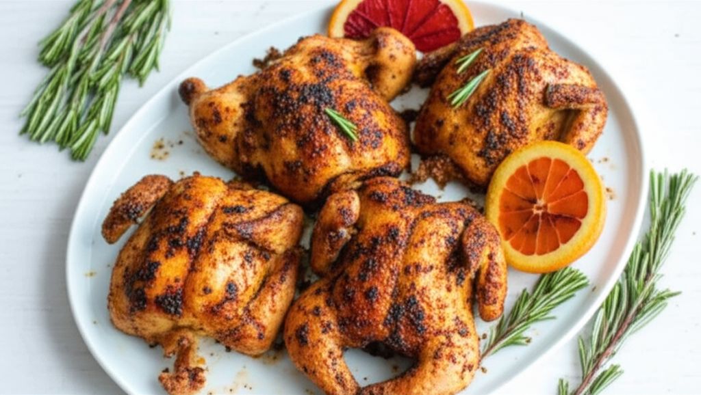 Grilled Game Hens with Blood Orange and Rosemary