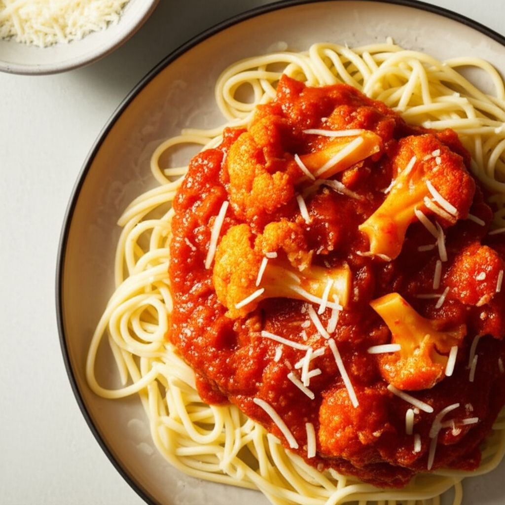 The Fridge Scavenger's Tomato and Cauliflower Pasta