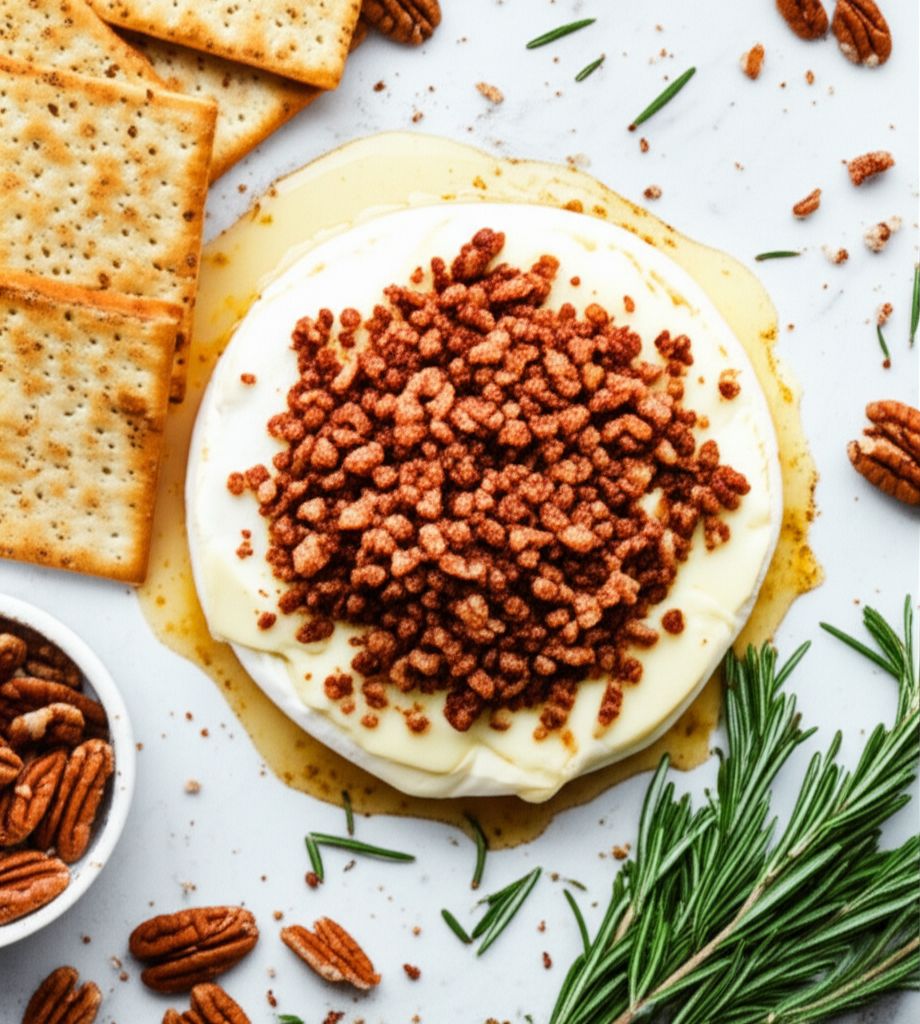 Baked Brie with Maple Caramelized Apples and Spiced Praline Bacon