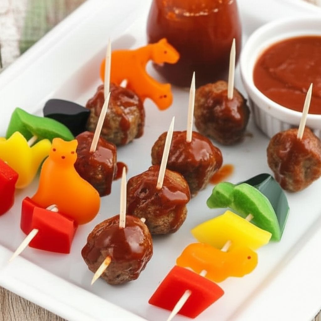 BBQ Meatballs with Pepper and Cheese Animal Cut-Outs
