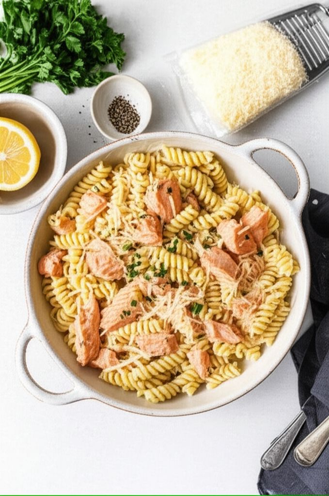 Cheesy Pasta Alfredo with Salmon