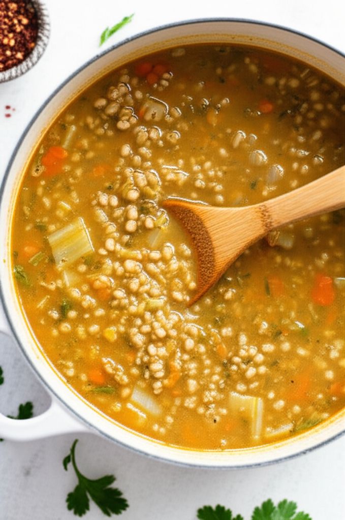 Coriander, Barley, Leek Soup