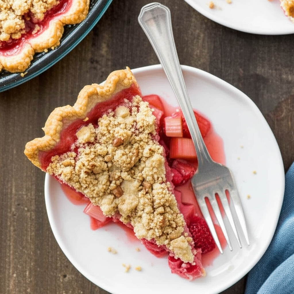 Crumb-Topped Strawberry Rhubarb Pie
