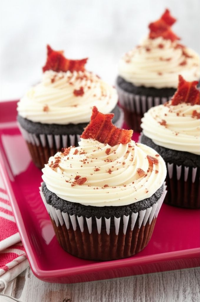 Dark Chocolate Bacon Cupcakes