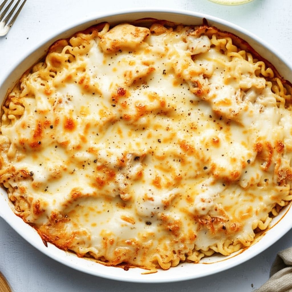 Easy One Pan Ramen Chicken Alfredo