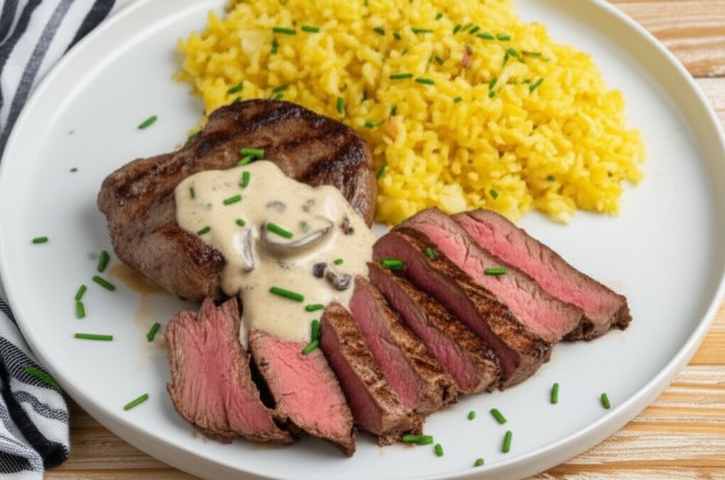 Flat Iron Steak with Mushroom Sauce