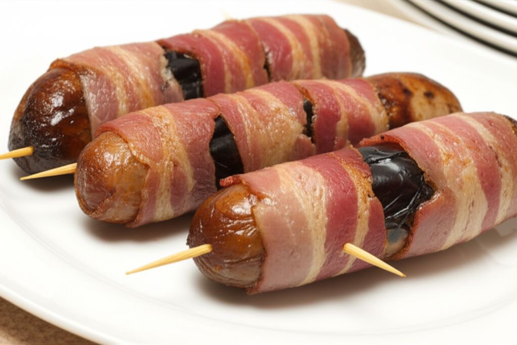 Grilled Sausages with Prunes and Bacon