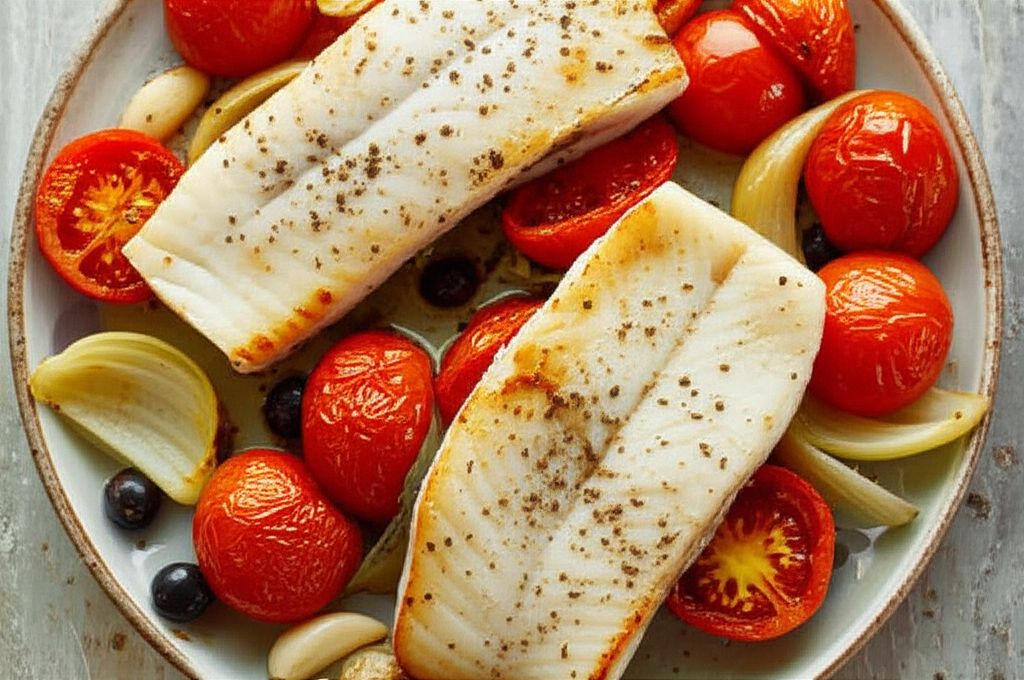 Prime Hake Steaks with Chunky Roasted Vegetables