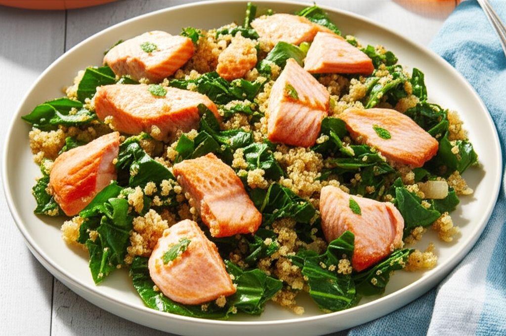 Quinoa with Salmon and Swiss Chard