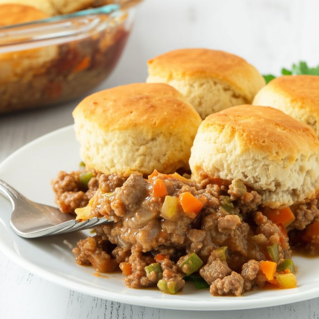 Retro Ground Beef Casserole with Biscuits