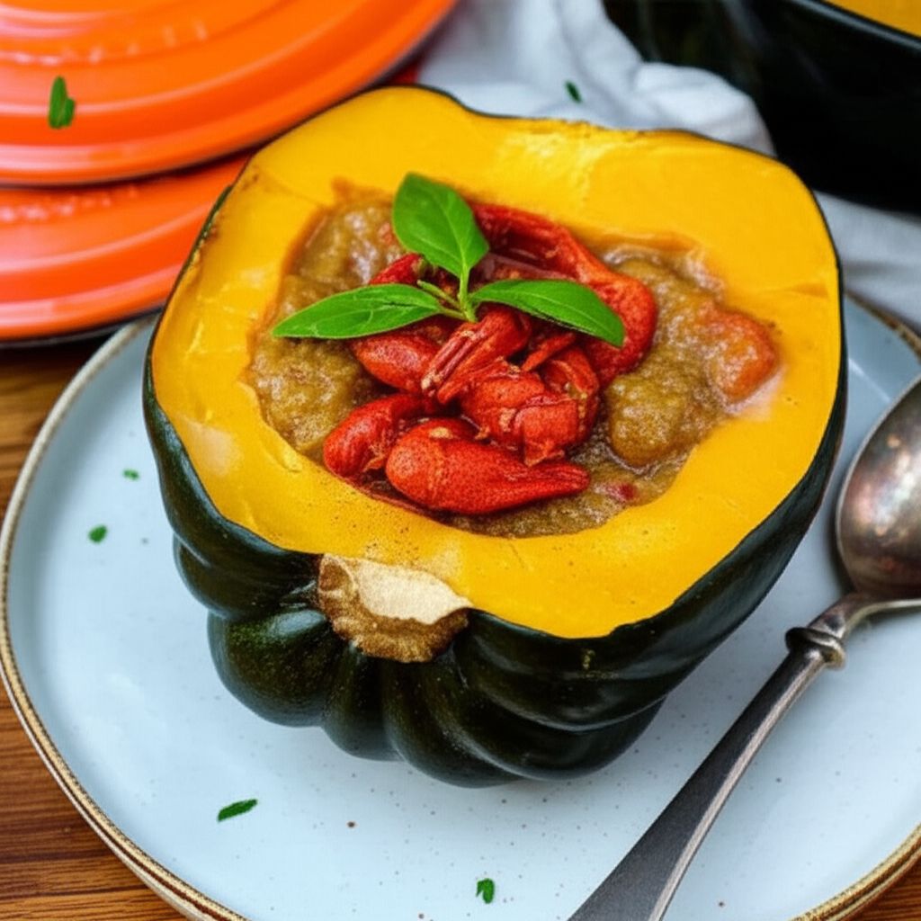 Roasted Acorn Squash and Crawfish Bisque