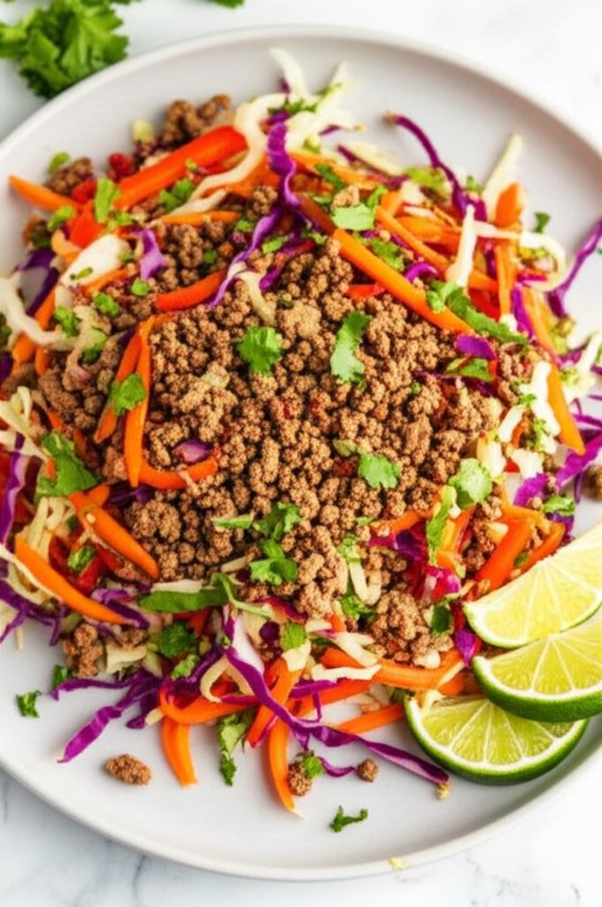 Sesame Ginger Ground Beef Slaw