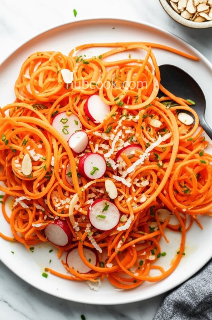 Spiralized Carrot and Radish Salad with Peach Vinaigrette