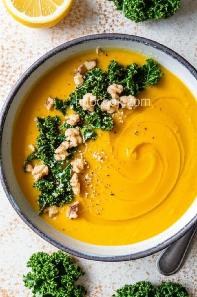 Vegan Sweet Potato Soup with Kale Pesto