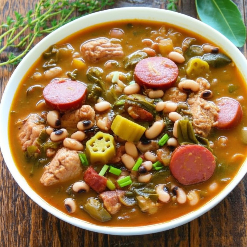 Black-Eyed Pea, Pork, and Mustard Green Gumbo