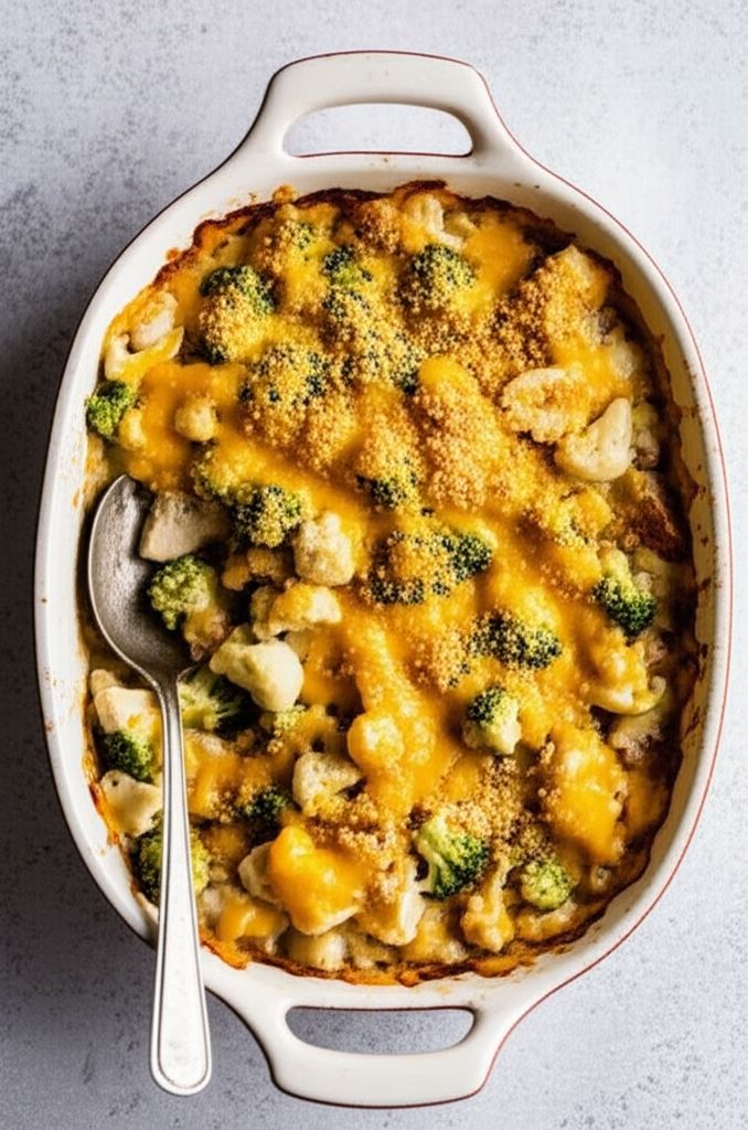 Cheesy Chicken Broccoli Cauliflower Casserole