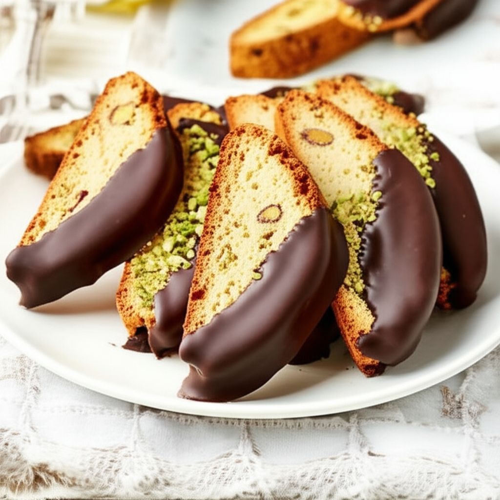 Chocolate-Dipped Pistachio Biscotti