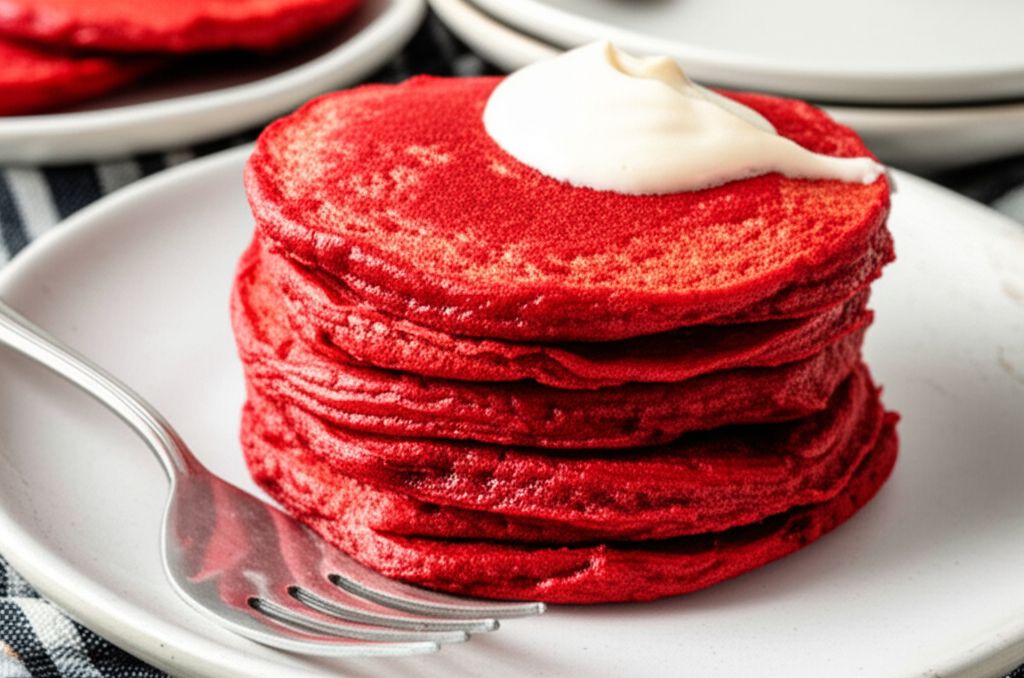 Red Velvet Pancakes with Cream Cheese Glaze