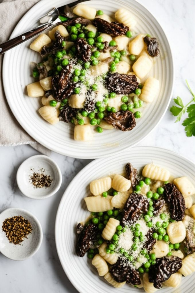 Ricotta Gnocchi with Fresh Peas and Mushrooms