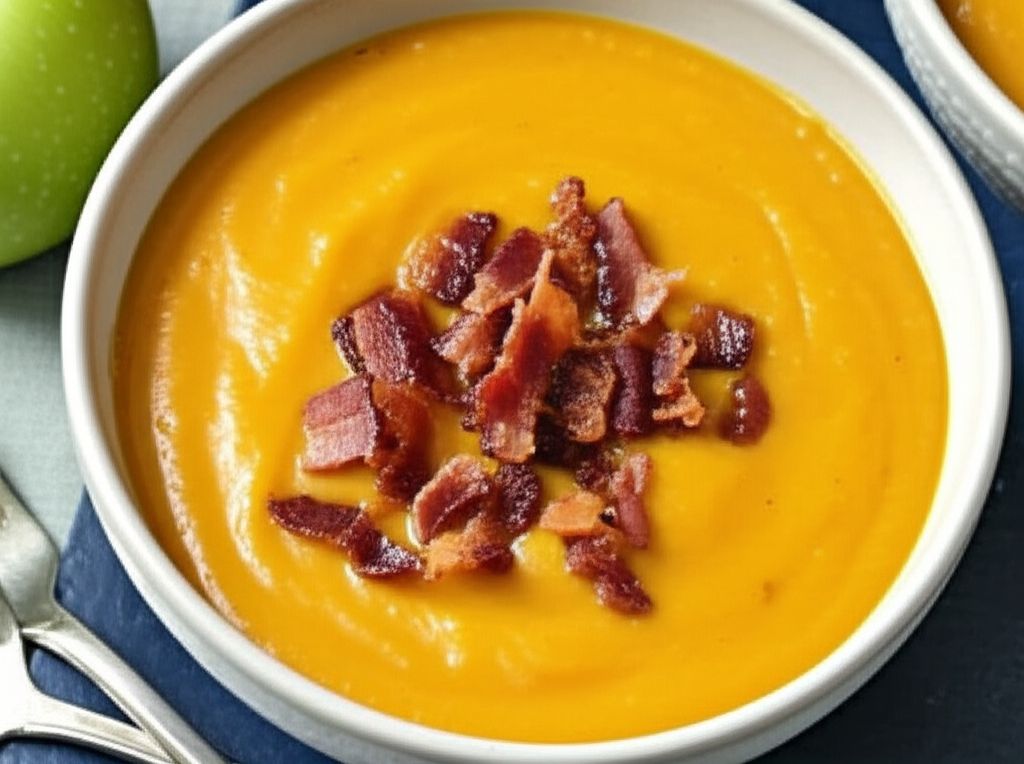 Roasted Butternut Squash and Sweet Potato Bisque with Smoked Applewood Bacon