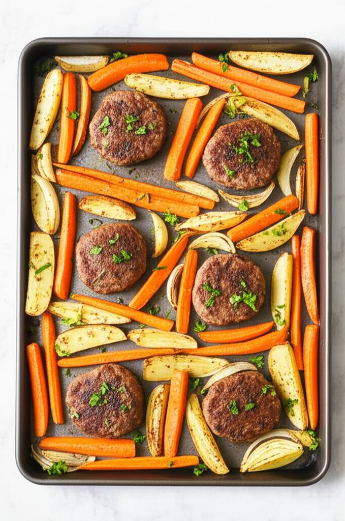 Sheet Pan Ground Beef, Potato, and Carrot Dinner