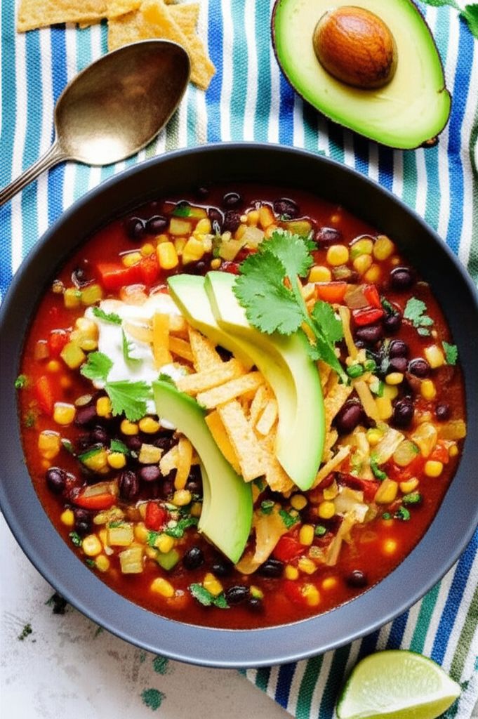 Vegetarian Tortilla Soup with Avocado