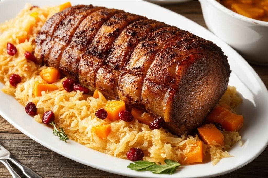 Vern's Roasted Pork Loin Over Sauerkraut
