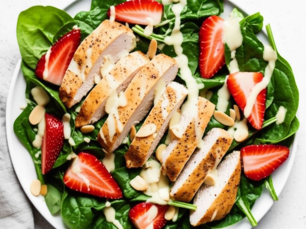 Chicken Strawberry Spinach Salad with Ginger-Lime Dressing