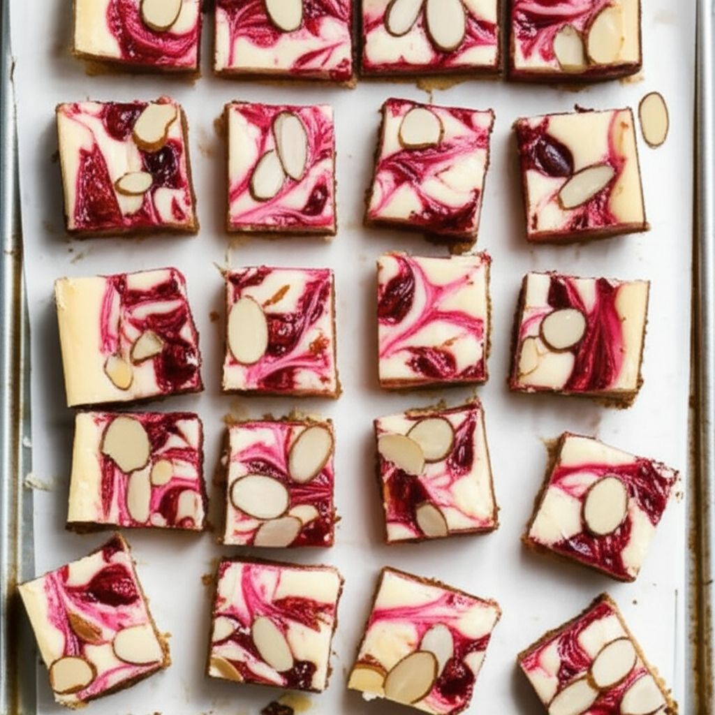 Cranberry Almond Swirl Cheesecake Cookie Bars