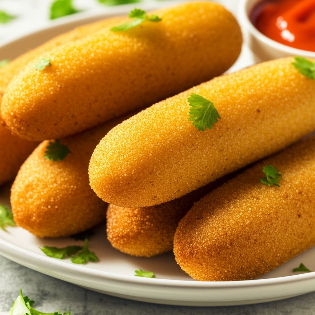 Deep Fried Corn Meal Sticks (Sorullitos de Maiz) with Dipping Sauce