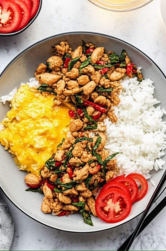 Easy and Spicy Thai Basil Chicken with Egg
