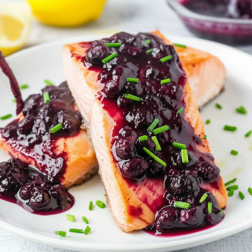 Grilled Salmon Steaks with Savory Blueberry Sauce