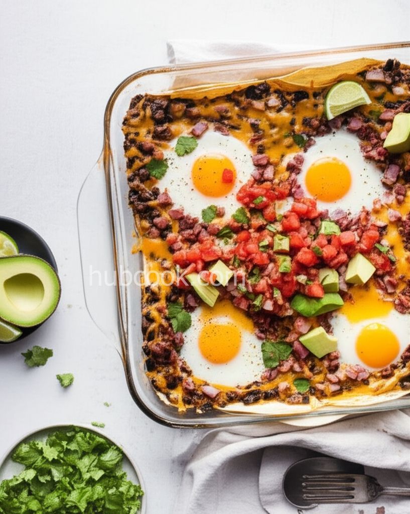 Huevos Rancheros Brunch Casserole with Ham and Cheese
