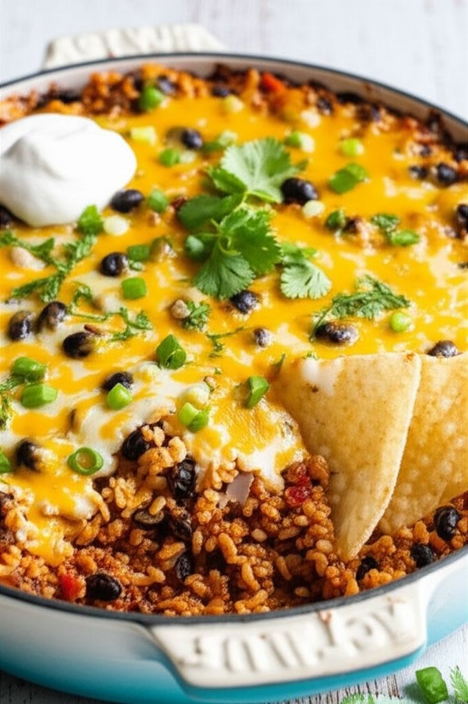 Mexican Rice Casserole with Beef and Pork