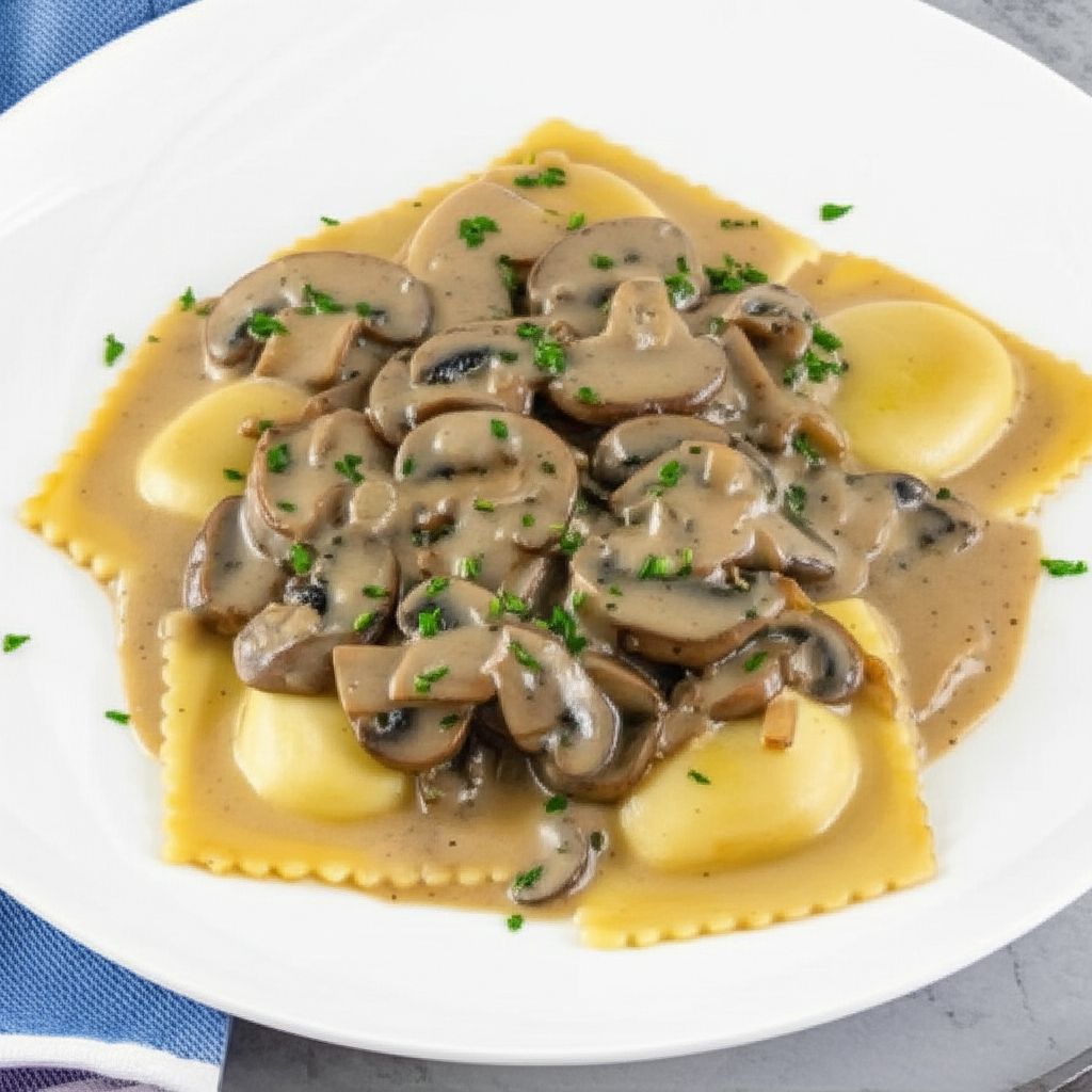 Mushroom Ravioli in a Creamy Marsala Wine Sauce