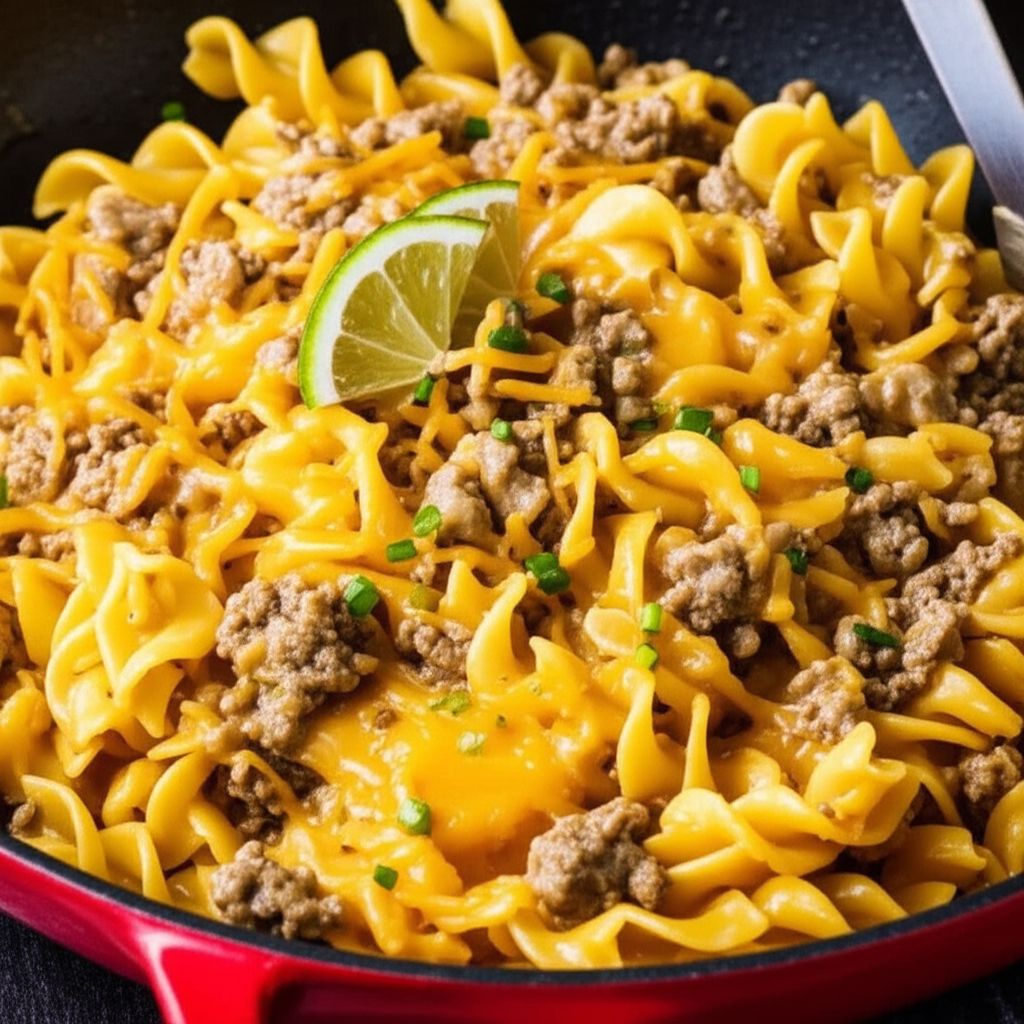 One Skillet Cheesy Hamburger and Egg Noodle