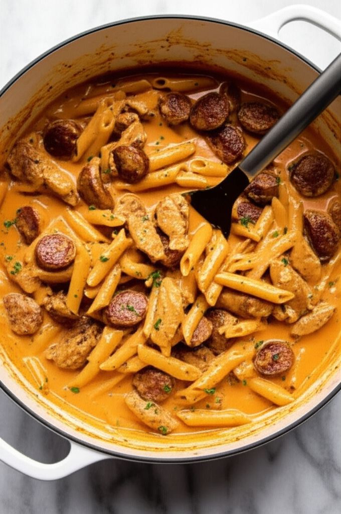 One-Pot Cajun Chicken and Sausage Alfredo Pasta