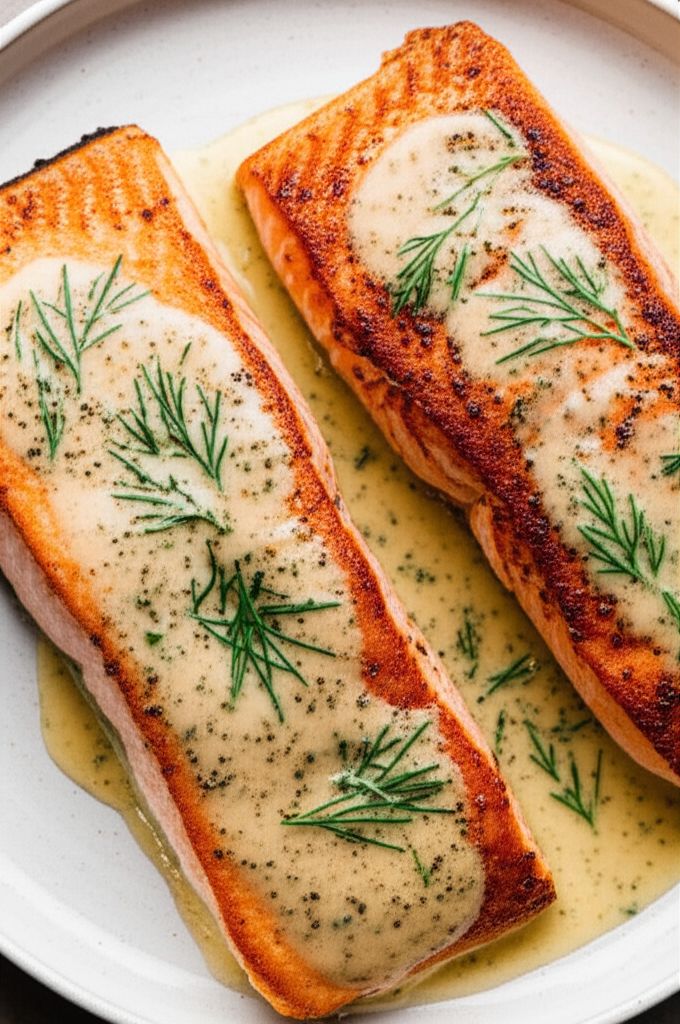 Pan-Fried Salmon with Cream-Dill Sauce