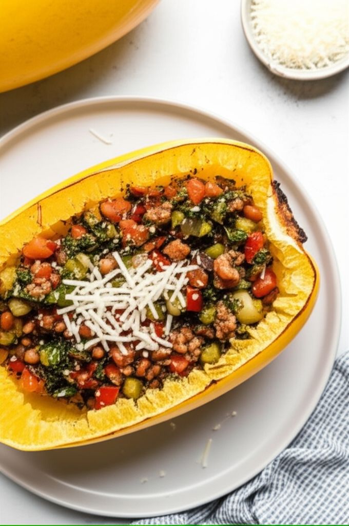 Pesto Spaghetti Squash Skillet with Hillshire Farm Smoked Sausage