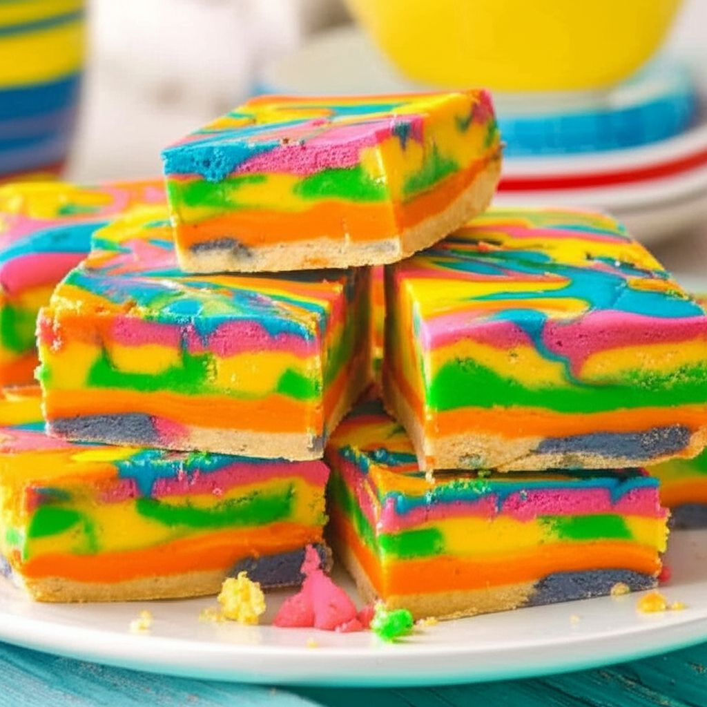 Rainbow Vanilla Cheesecake Cookie Bars