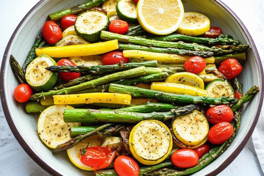 Roasted Asparagus, Zucchini, and Tomatoes