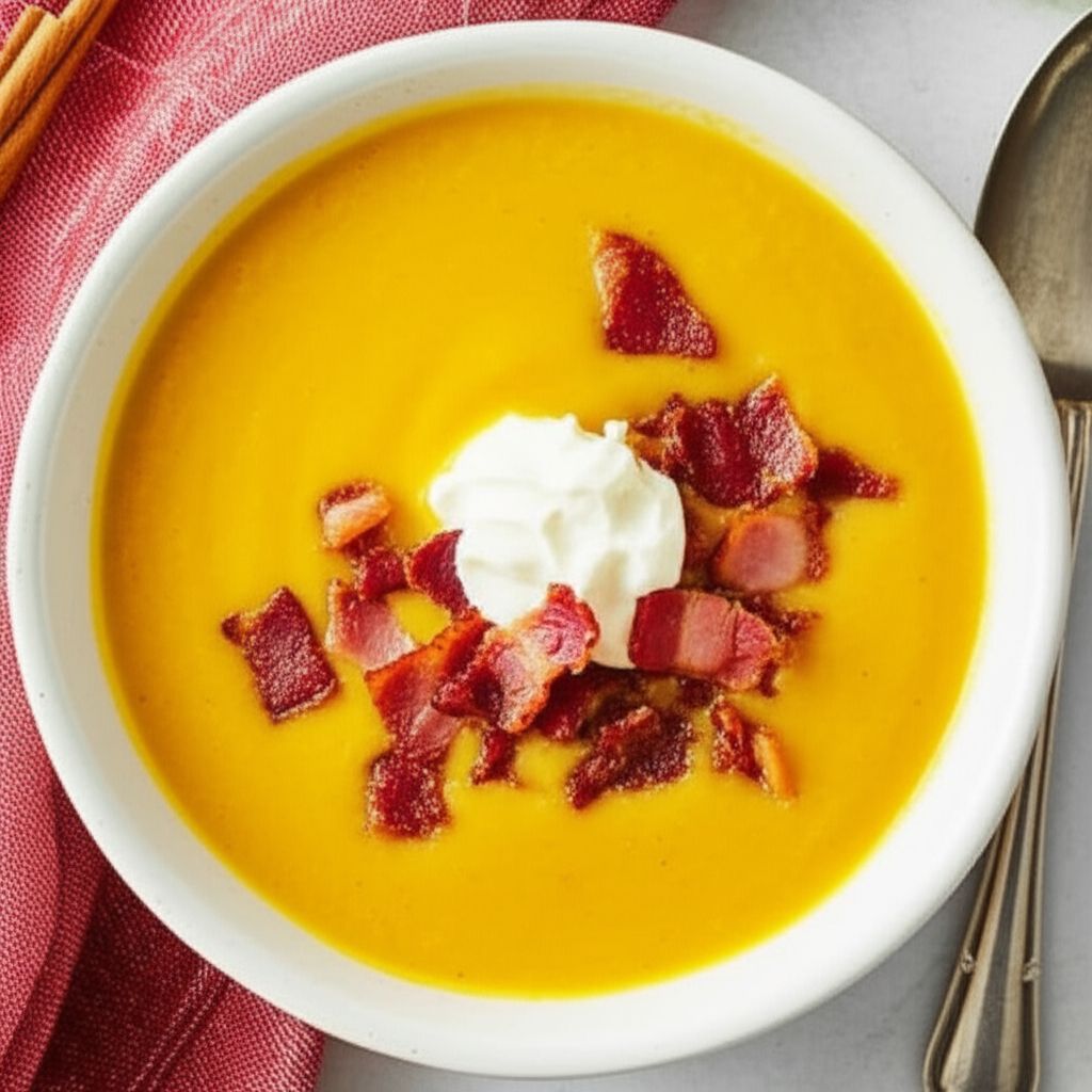 Roasted Butternut Squash Soup with Apples and Bacon