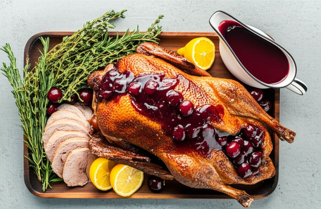 Roasted Goose with Port Wine Cherry Sauce