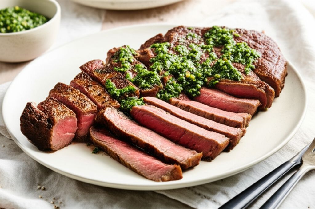 Roasted New York Strip Steak with Chimichurri Sauce