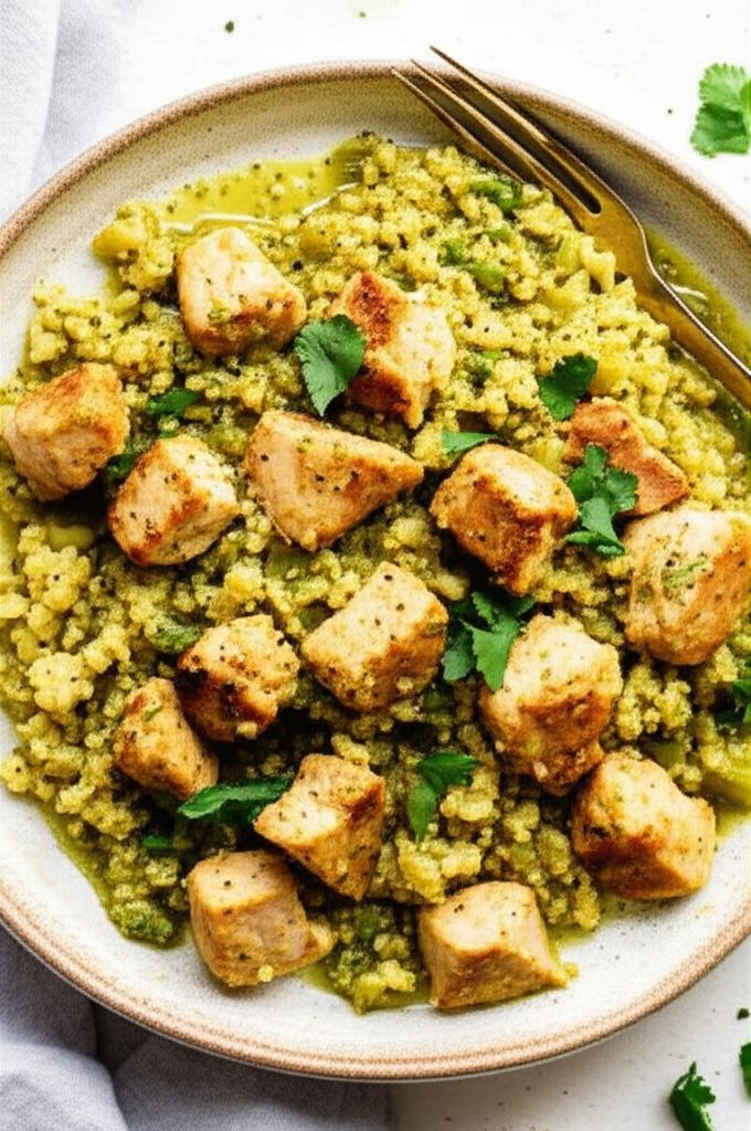 Salsa Verde Chicken and Cauliflower Rice
