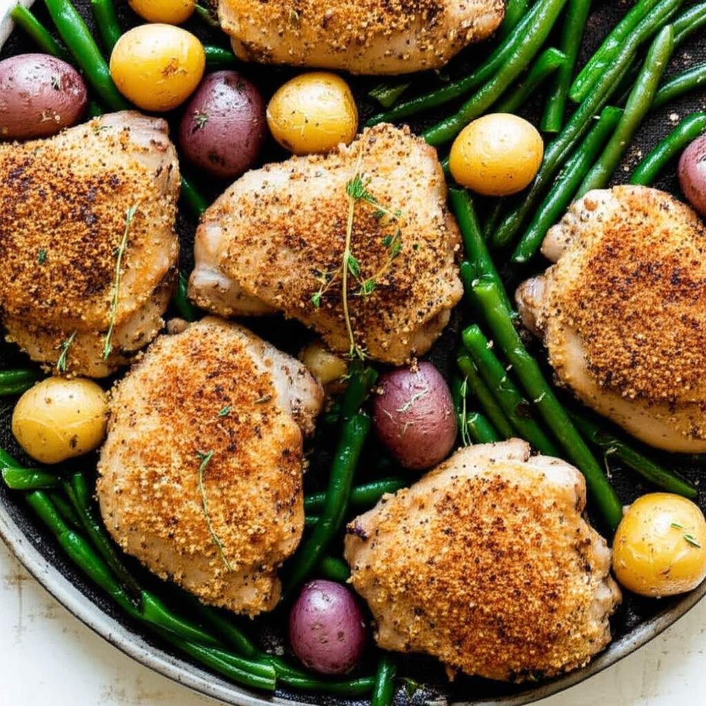 Sheet Pan Parmesan-Dijon Chicken Thigh Dinner