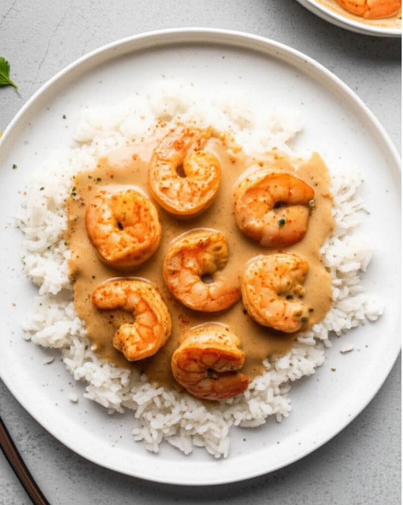 Shrimp in Garlic Cream Sauce over Rice