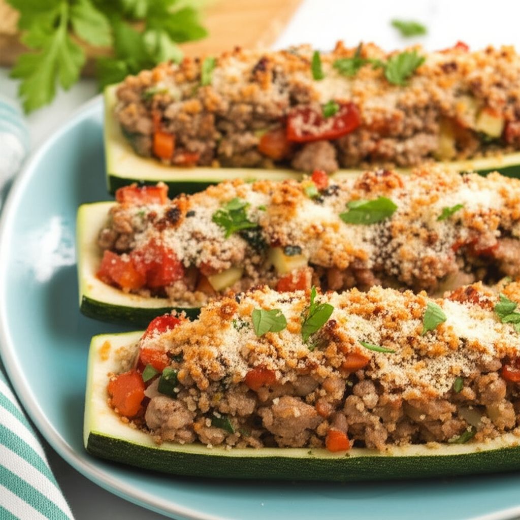 Stuffed Zucchini with Chicken Sausage