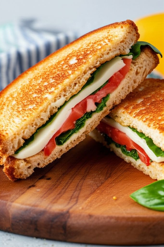 Three-Cheese and Basil Grilled Cheese Sandwich